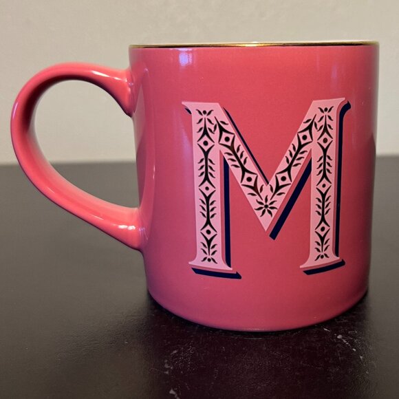 OPALHOUSE Monogram Initial Pink & Metallic Gold Letter "M” Mug ~ Ribbed Interior - Picture 2 of 7